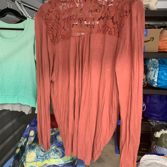 Alya Lace-Trim Wrap Blouse - Coral Peach - Picture 3 of 3